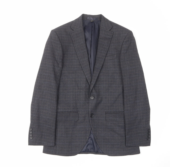 Marks and Spencer Mens Blue Plaid Polyester Jacket Suit Jacket Size 38 Regular