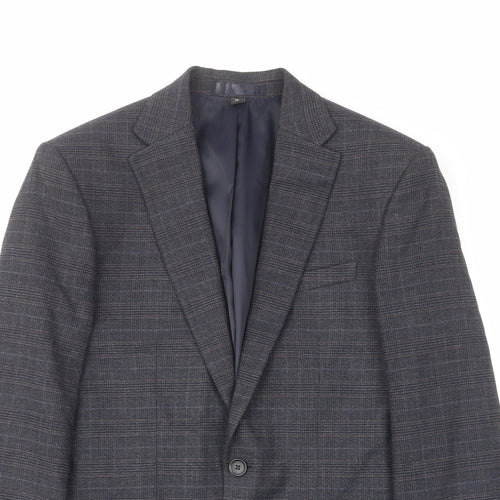 Marks and Spencer Mens Blue Plaid Polyester Jacket Suit Jacket Size 38 Regular