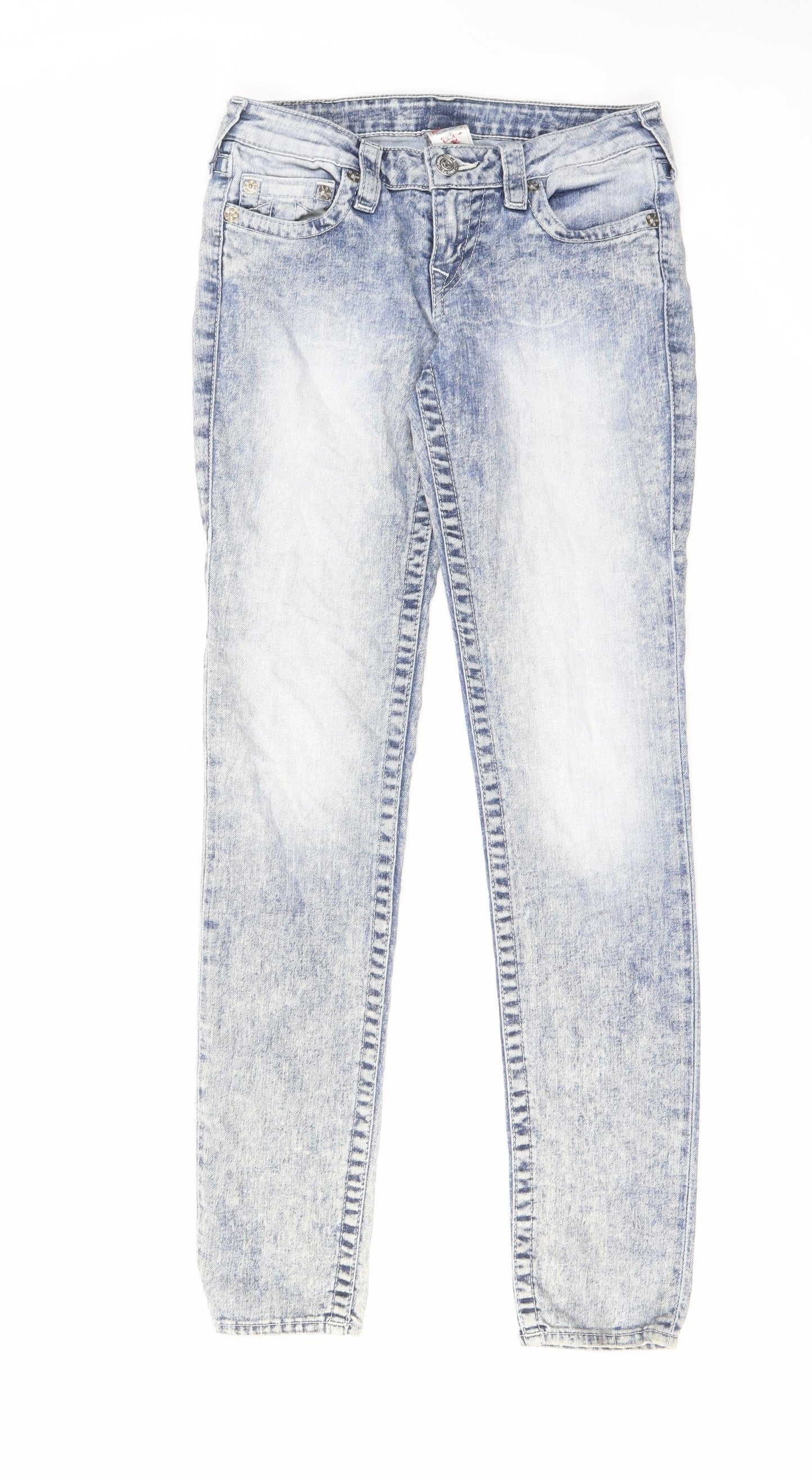 True Religion Womens Blue Cotton Skinny Jeans Size 27 in L31 in Regular Zip - Acid Wash