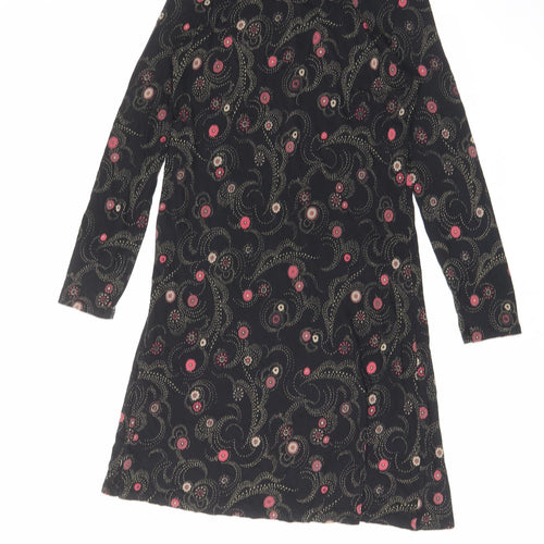 Marks and Spencer Womens Black Geometric Viscose A-Line Size 8 Mock Neck Button