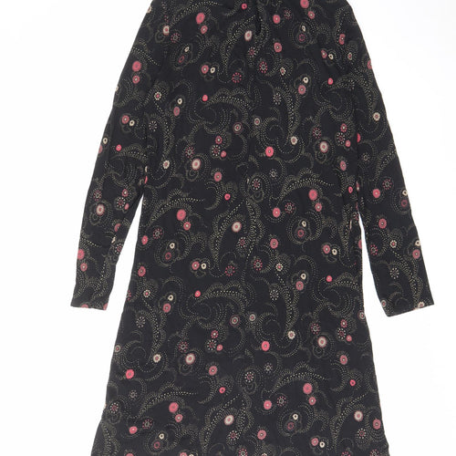 Marks and Spencer Womens Black Geometric Viscose A-Line Size 8 Mock Neck Button