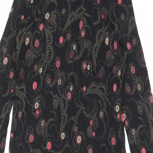 Marks and Spencer Womens Black Geometric Viscose A-Line Size 8 Mock Neck Button
