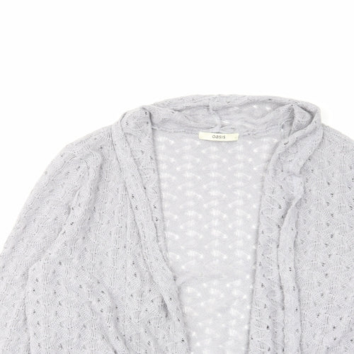 Oasis Womens Grey Collared Polyester Cardigan Jumper Size L - Open Pockets