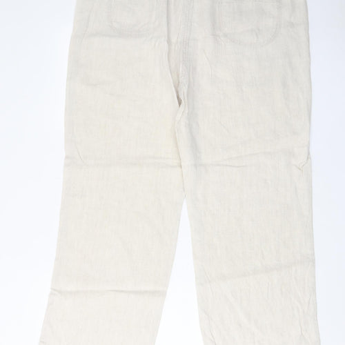 Marks and Spencer Womens Beige Cotton Trousers Size 18 L29 in Regular Drawstring
