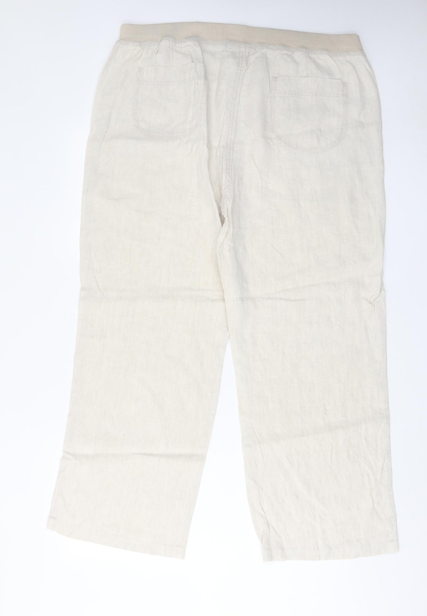 Marks and Spencer Womens Beige Cotton Trousers Size 18 L29 in Regular Drawstring
