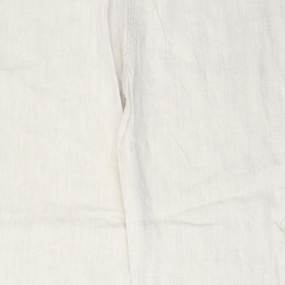 Marks and Spencer Womens Beige Cotton Trousers Size 18 L29 in Regular Drawstring