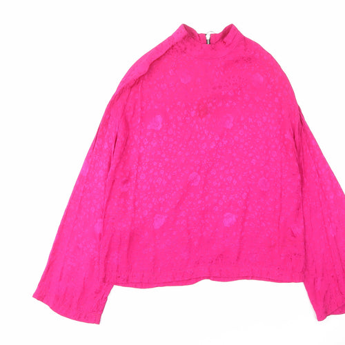 Topshop Womens Pink Geometric Viscose Basic Blouse Size 10 Mock Neck