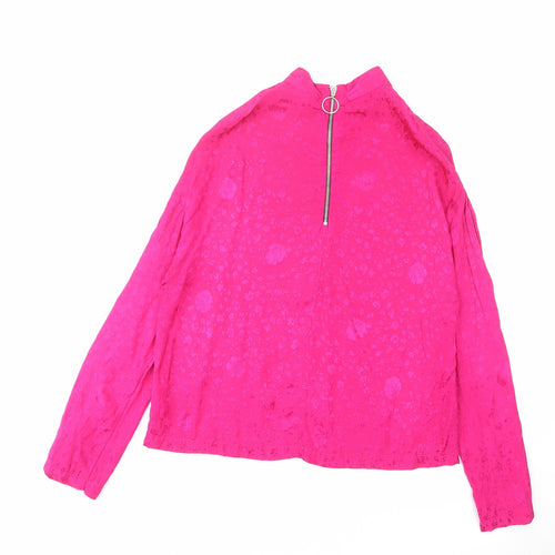 Topshop Womens Pink Geometric Viscose Basic Blouse Size 10 Mock Neck