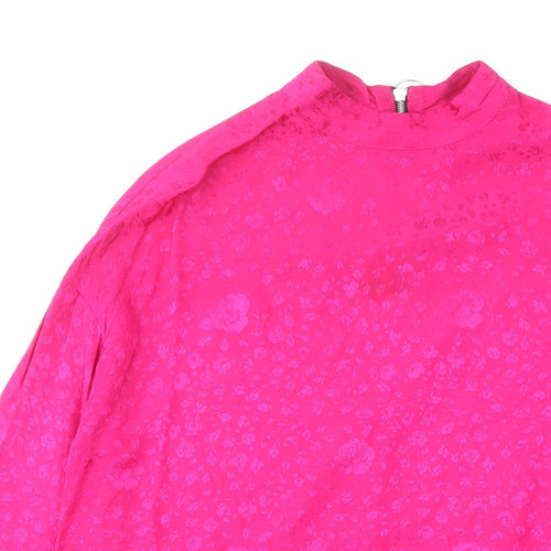 Topshop Womens Pink Geometric Viscose Basic Blouse Size 10 Mock Neck