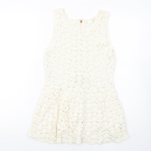 Zara Womens Ivory Cotton A-Line Size S Round Neck Zip