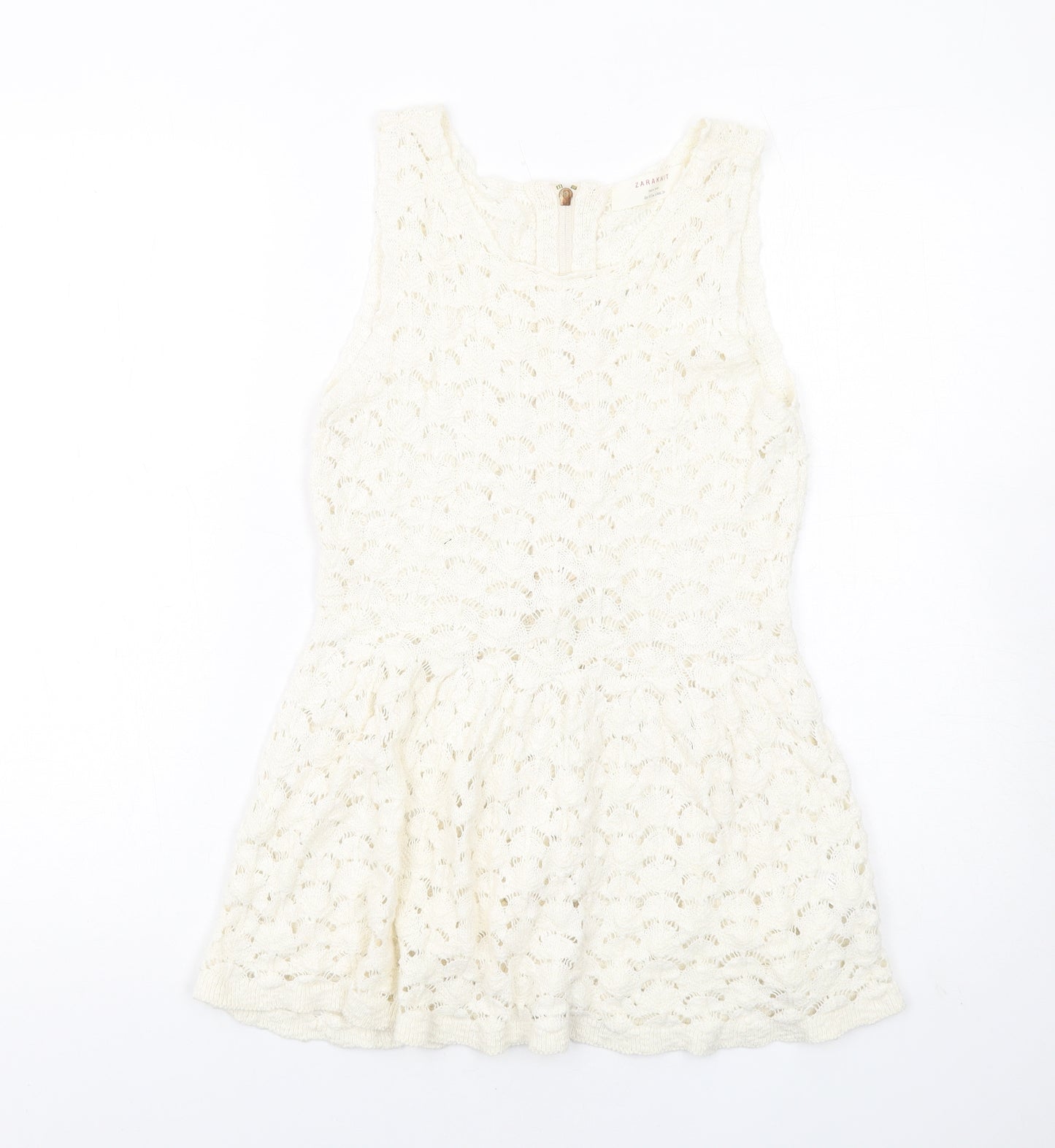 Zara Womens Ivory Cotton A-Line Size S Round Neck Zip