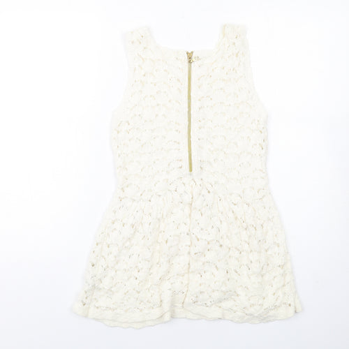 Zara Womens Ivory Cotton A-Line Size S Round Neck Zip