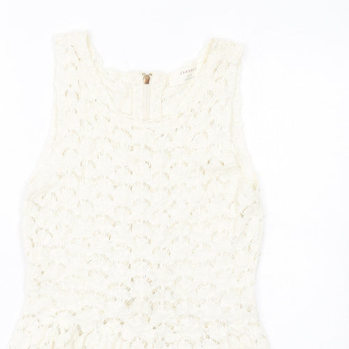 Zara Womens Ivory Cotton A-Line Size S Round Neck Zip