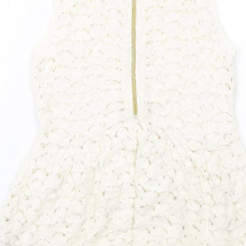 Zara Womens Ivory Cotton A-Line Size S Round Neck Zip
