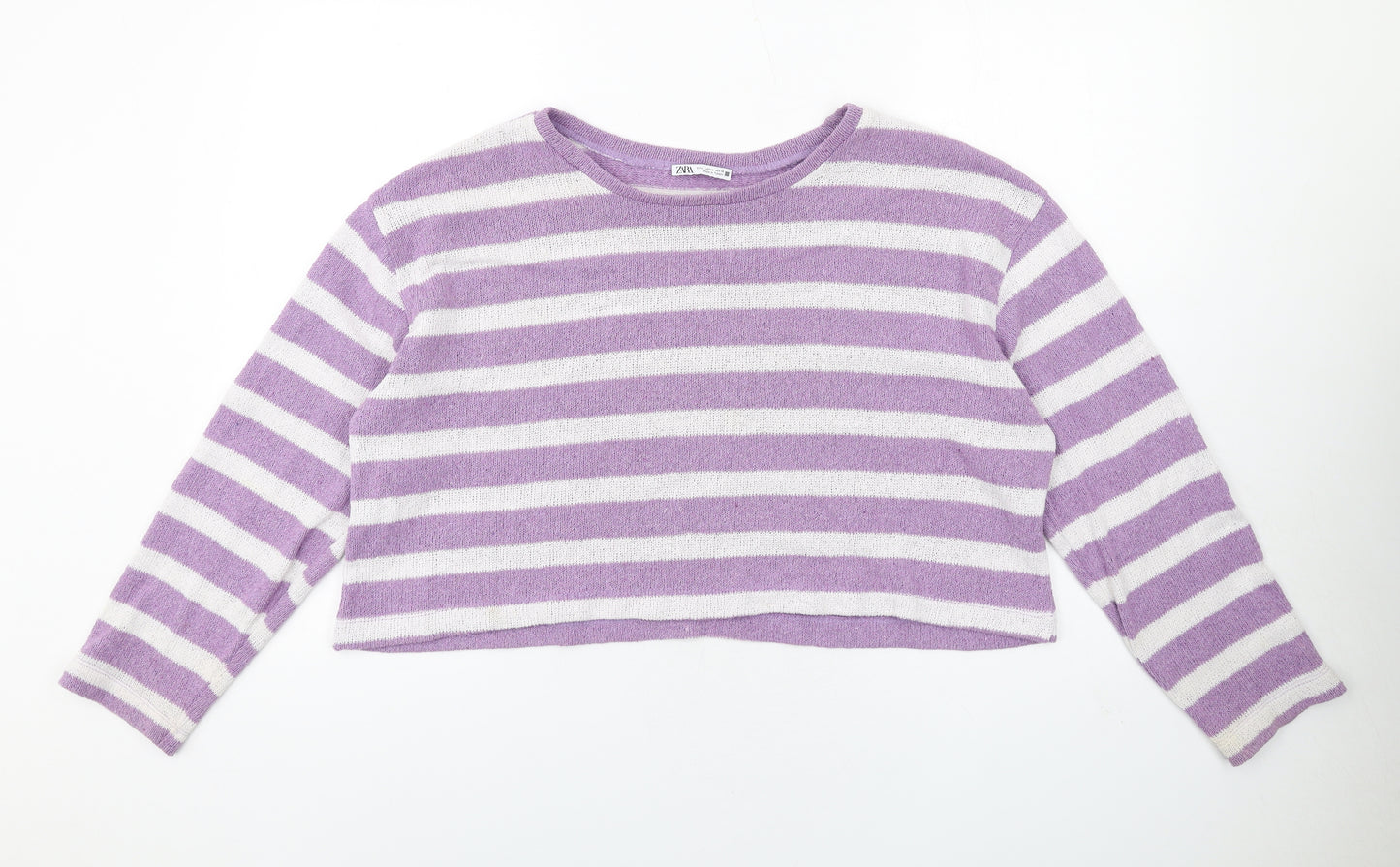 Zara Womens Purple Round Neck Striped Acrylic Pullover Jumper Size L