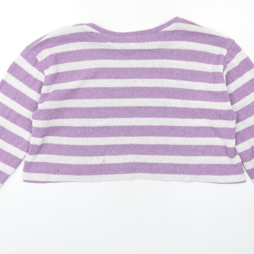Zara Womens Purple Round Neck Striped Acrylic Pullover Jumper Size L