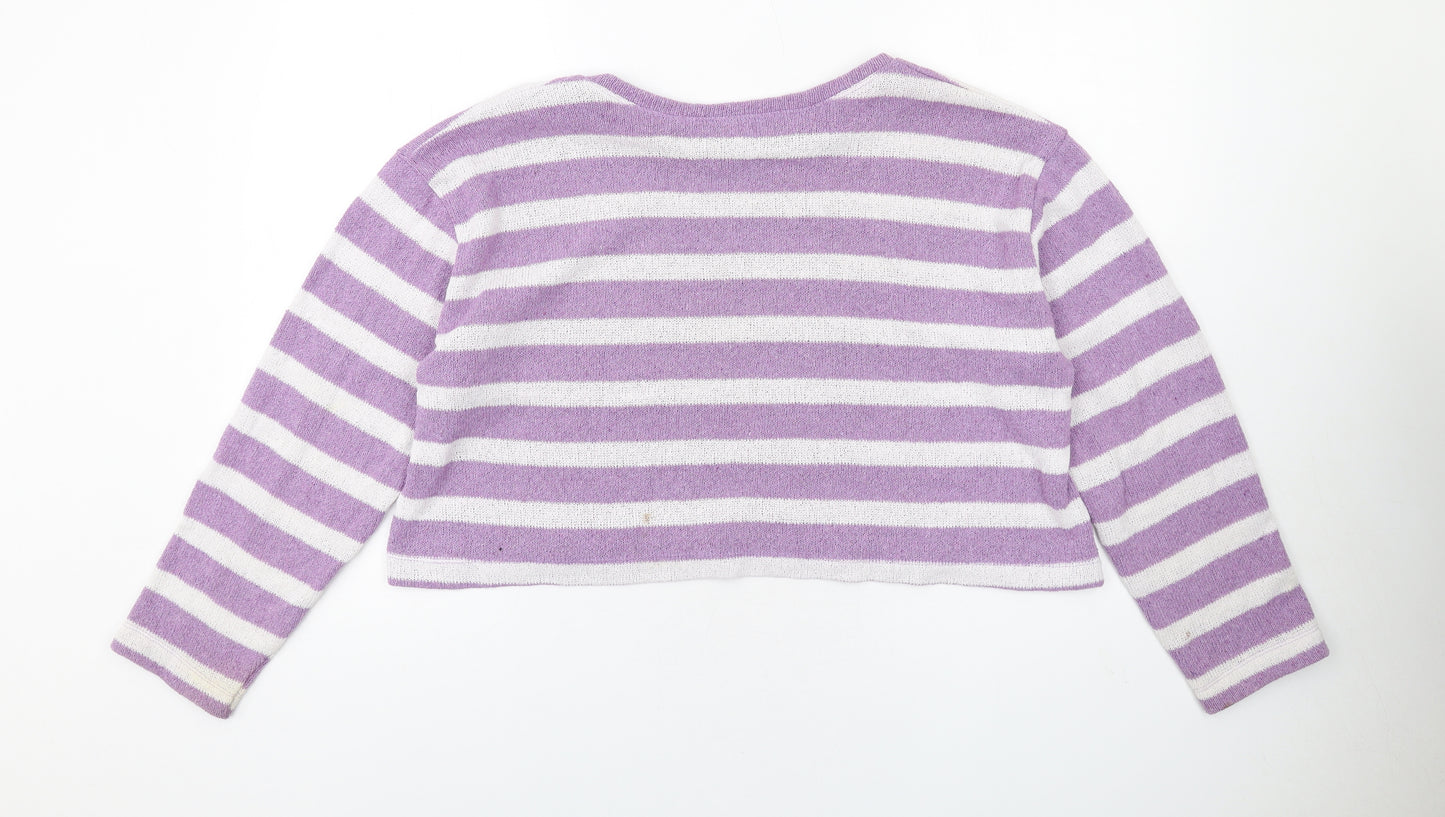 Zara Womens Purple Round Neck Striped Acrylic Pullover Jumper Size L