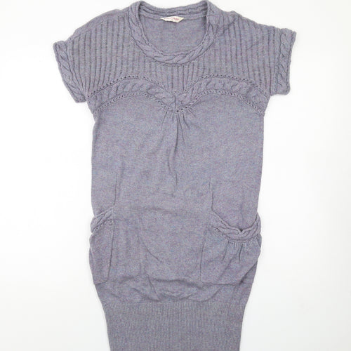 Miss Selfridge Womens Blue Viscose Jumper Dress Size 8 Round Neck Pullover