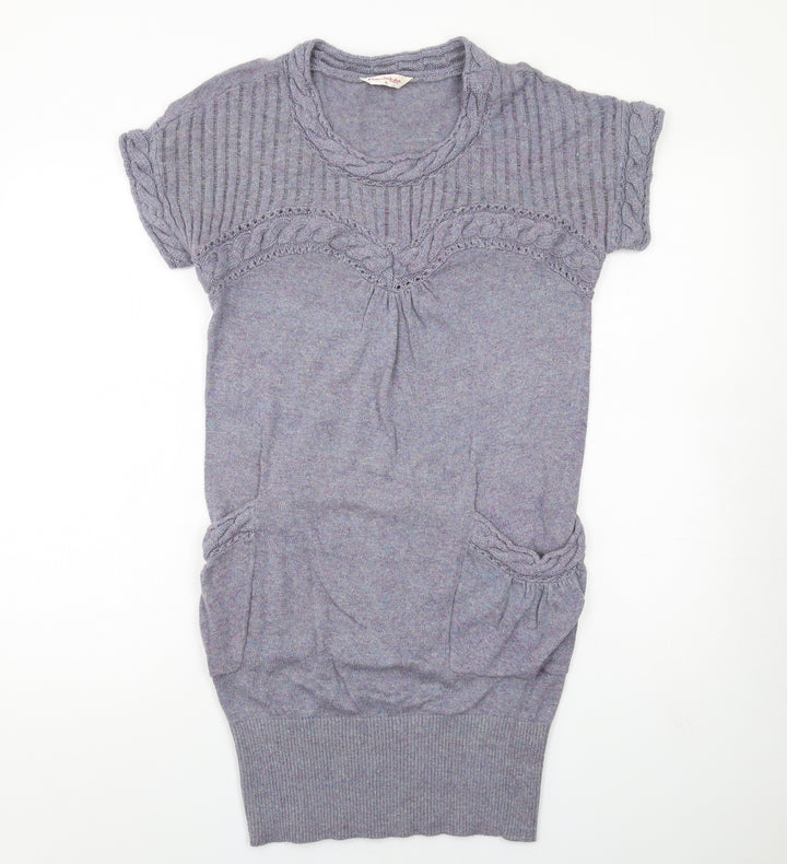 Miss Selfridge Womens Blue Viscose Jumper Dress Size 8 Round Neck Pullover