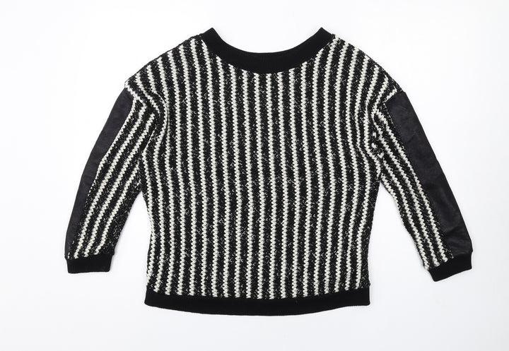 Zara Womens Black Boat Neck Striped Acrylic Pullover Jumper Size S