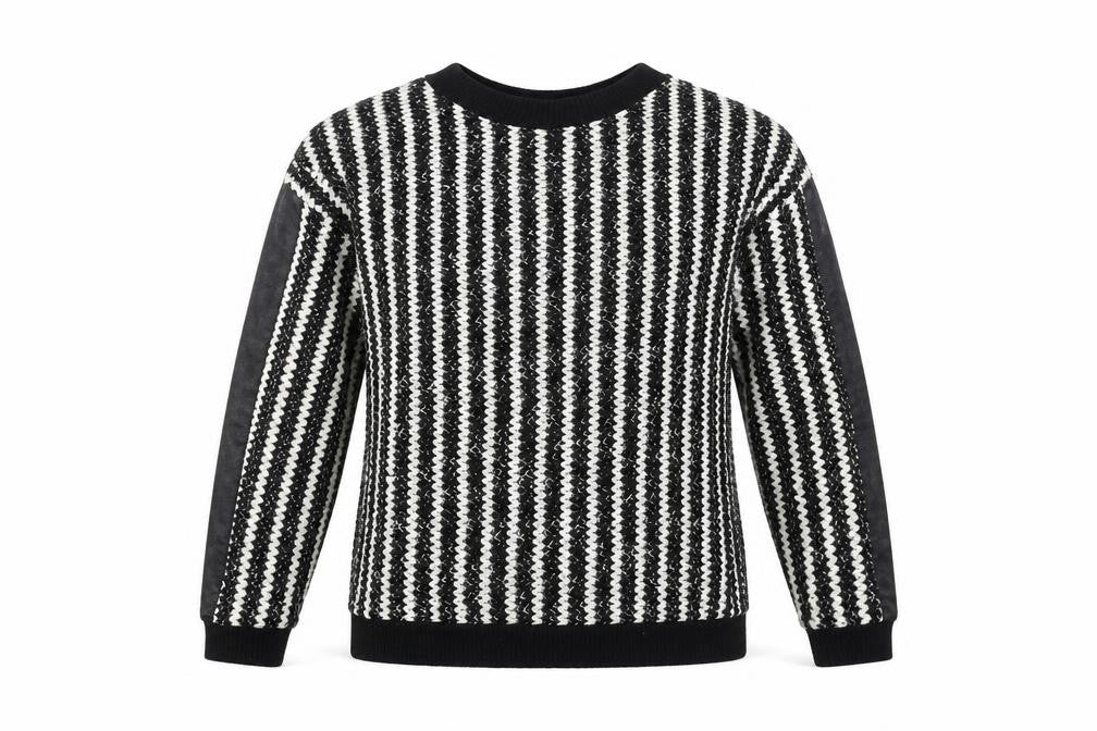 Front view of Zara women’s black boat neck striped acrylic jumper, size S