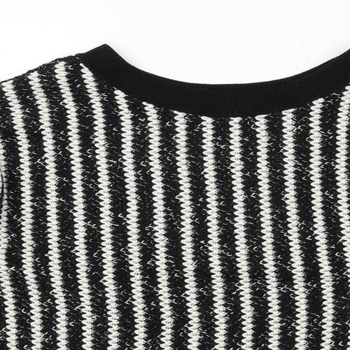 Zara Womens Black Boat Neck Striped Acrylic Pullover Jumper Size S