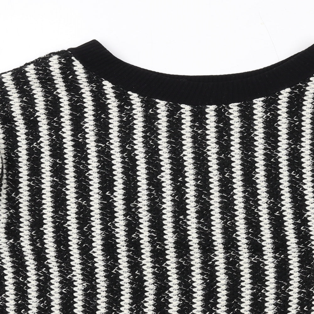 Zara Womens Black Boat Neck Striped Acrylic Pullover Jumper Size S