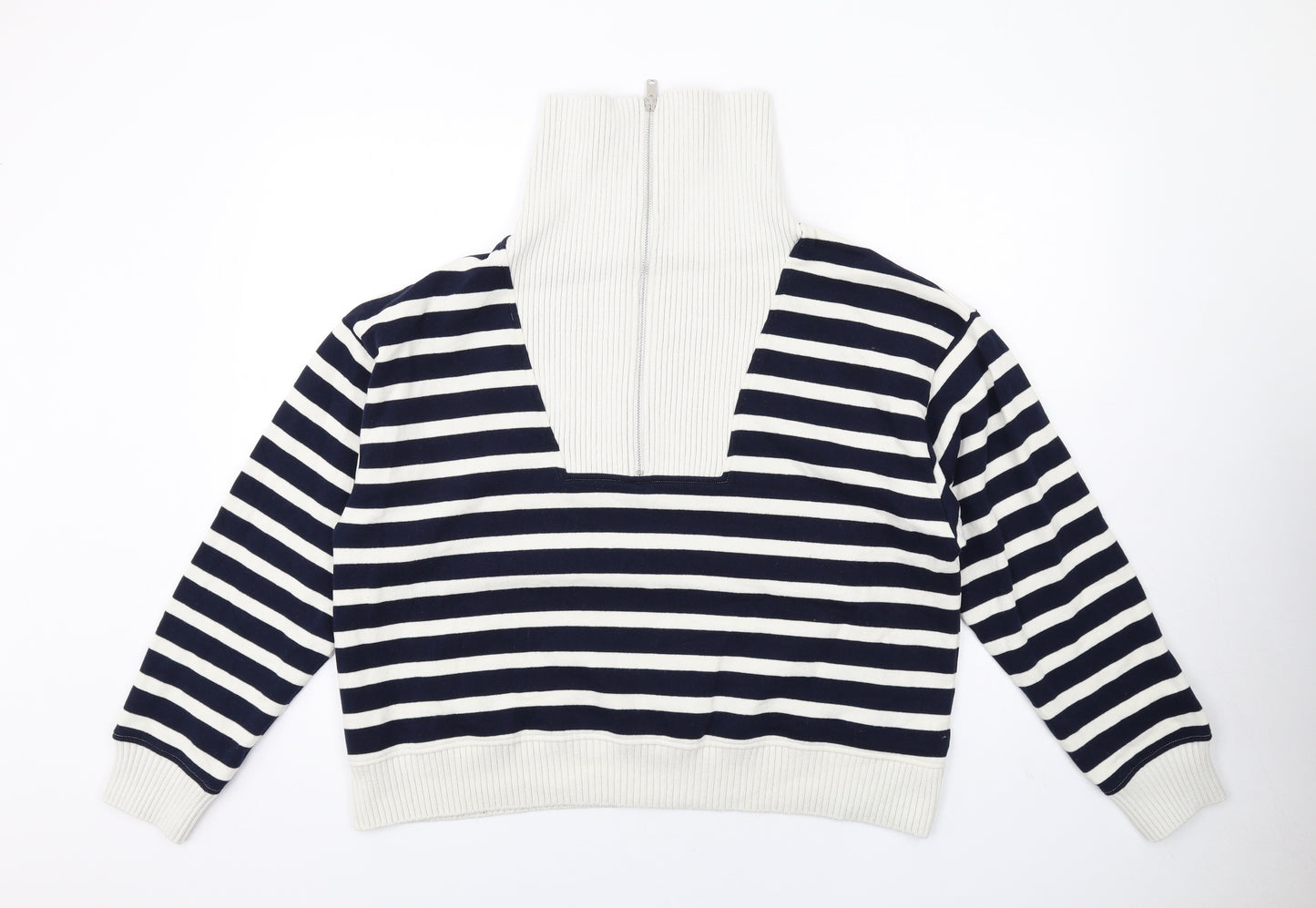 Marks and Spencer Womens Blue Striped Cotton Pullover Sweatshirt Size L Zip