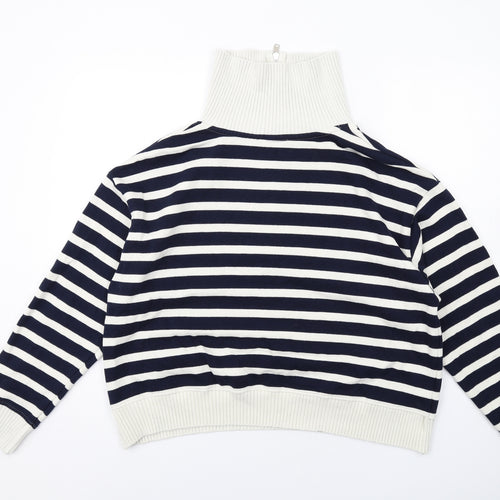 Marks and Spencer Womens Blue Striped Cotton Pullover Sweatshirt Size L Zip