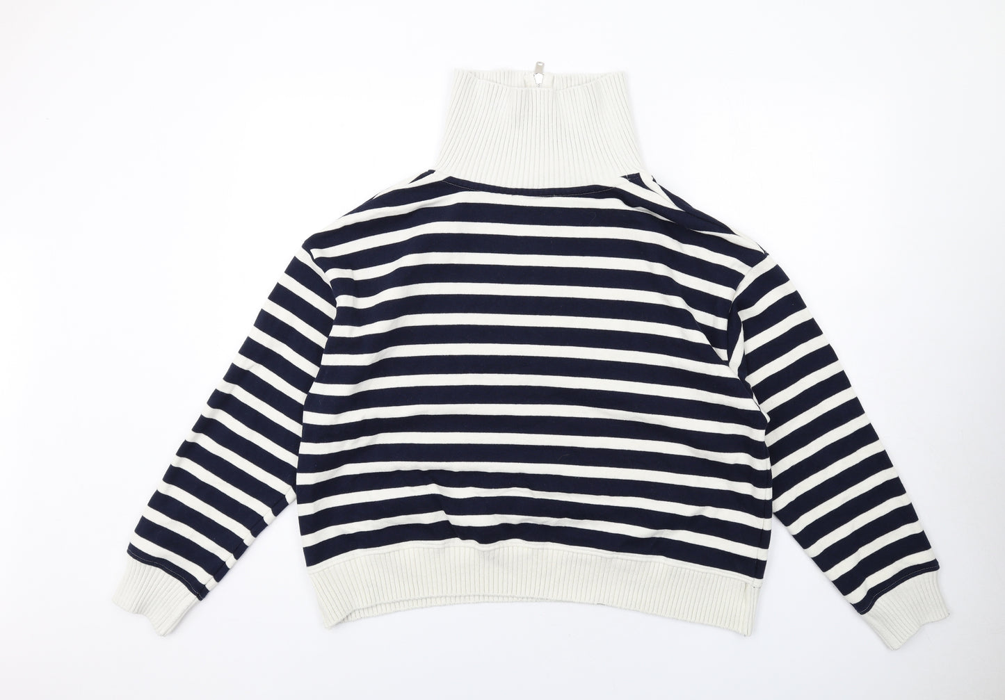 Marks and Spencer Womens Blue Striped Cotton Pullover Sweatshirt Size L Zip