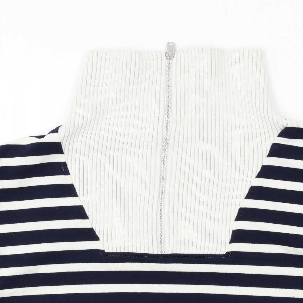 Marks and Spencer Womens Blue Striped Cotton Pullover Sweatshirt Size L Zip