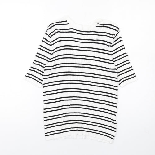 Marks and Spencer Womens White Boat Neck Striped Viscose Pullover Jumper Size M - Ribbed