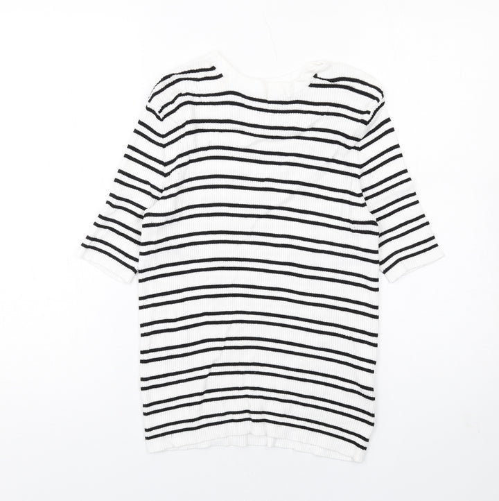 Marks and Spencer Womens White Boat Neck Striped Viscose Pullover Jumper Size M - Ribbed