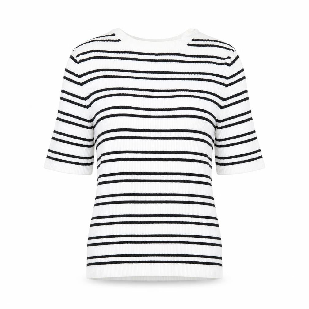 Marks and Spencer Womens White Boat Neck Striped Viscose Pullover Jumper Size M - Ribbed