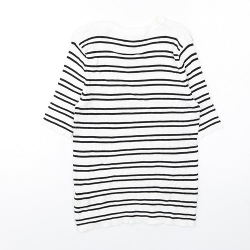 Marks and Spencer Womens White Boat Neck Striped Viscose Pullover Jumper Size M - Ribbed