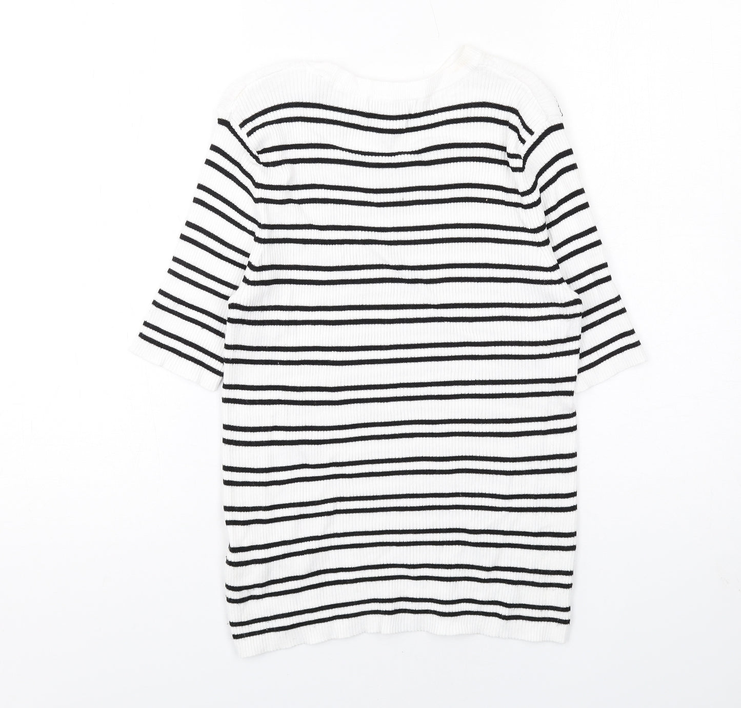 Marks and Spencer Womens White Boat Neck Striped Viscose Pullover Jumper Size M - Ribbed