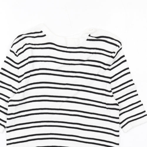 Marks and Spencer Womens White Boat Neck Striped Viscose Pullover Jumper Size M - Ribbed