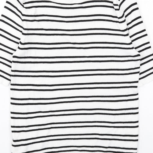 Marks and Spencer Womens White Boat Neck Striped Viscose Pullover Jumper Size M - Ribbed