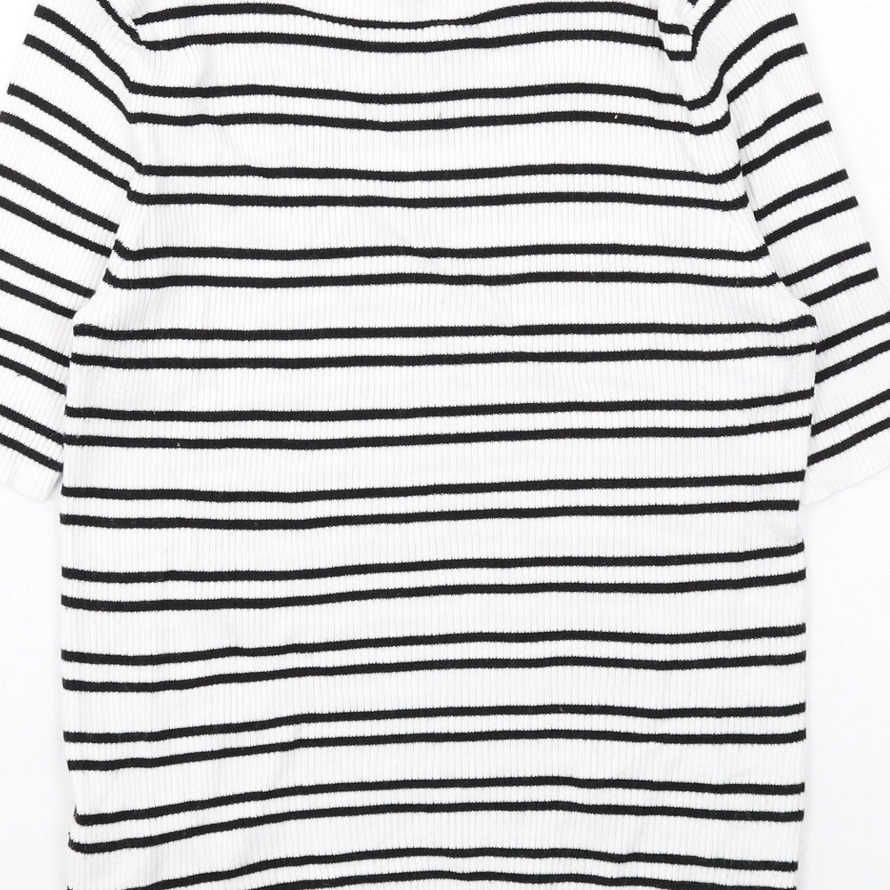 Marks and Spencer Womens White Boat Neck Striped Viscose Pullover Jumper Size M - Ribbed