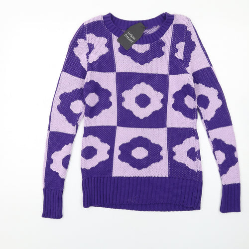 Urban Dream Womens Purple Round Neck Geometric Acrylic Pullover Jumper Size M