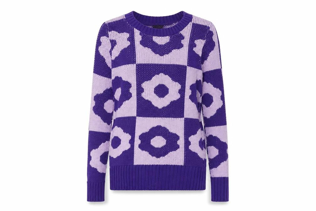 Urban Dream Womens Purple Round Neck Geometric Acrylic Pullover Jumper Size M