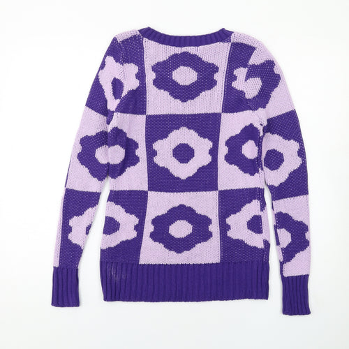 Urban Dream Womens Purple Round Neck Geometric Acrylic Pullover Jumper Size M