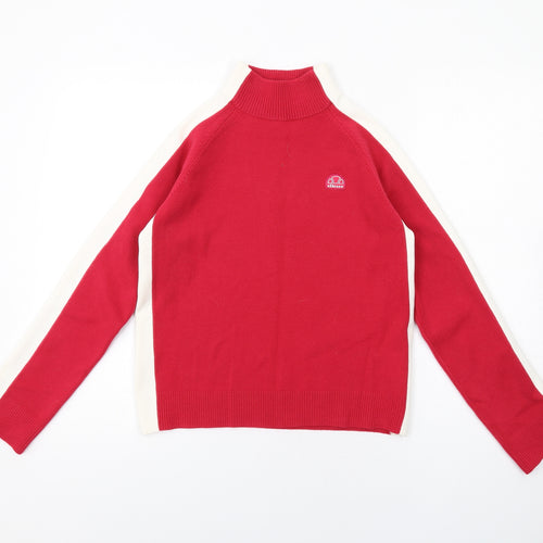 ellesse Womens Pink High Neck Acrylic Pullover Jumper Size 12 - Side Stripe Detail