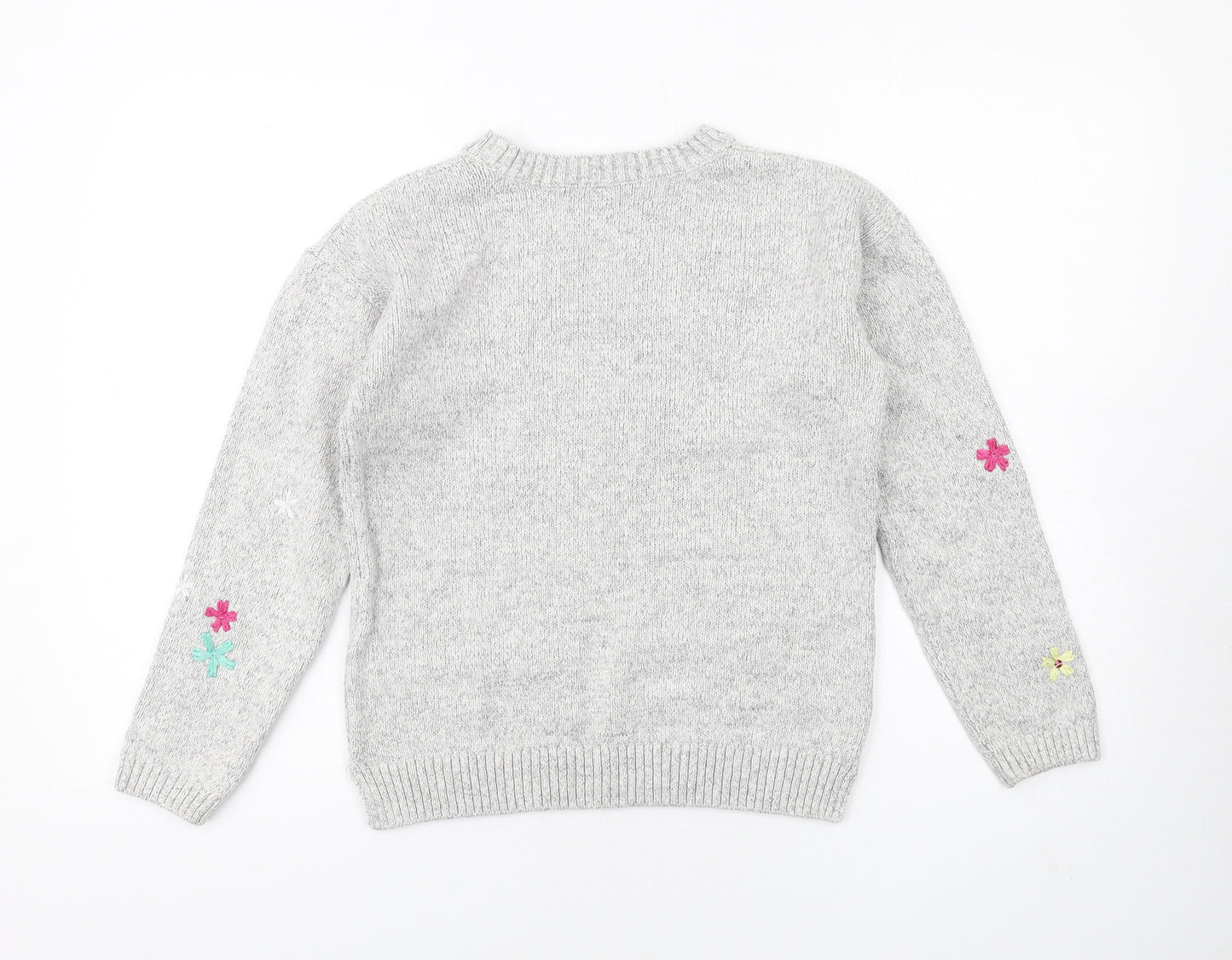 Marks and Spencer Womens Grey Crew Neck Floral Cotton Pullover Jumper Size 10 - Embroidered