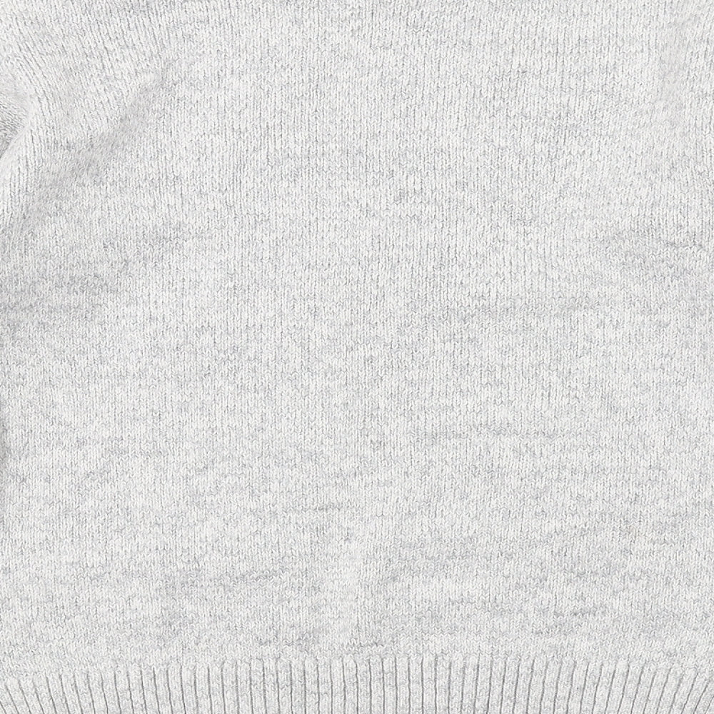 Marks and Spencer Womens Grey Crew Neck Floral Cotton Pullover Jumper Size 10 - Embroidered