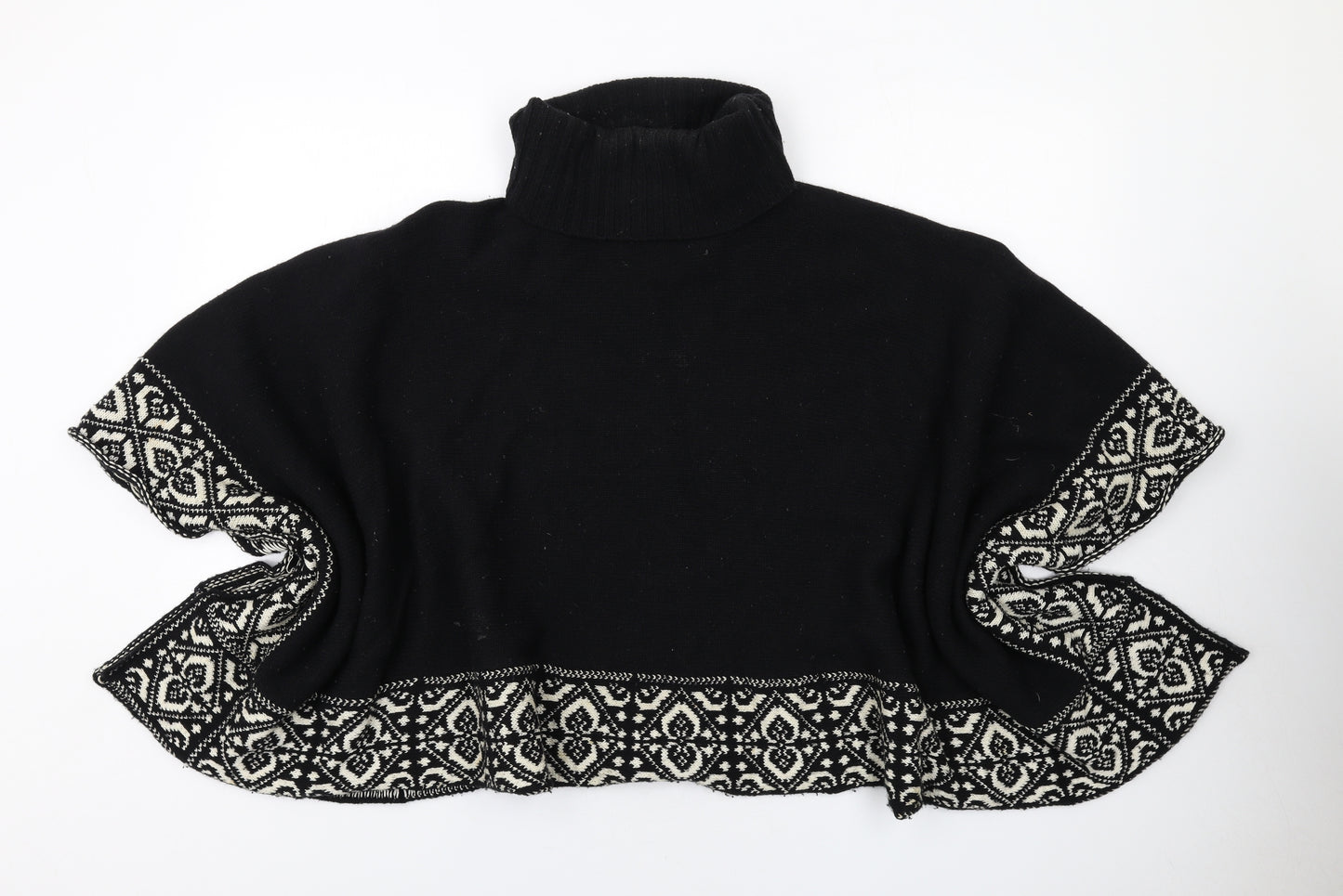 Laura Ashley Womens Black Roll Neck Geometric Wool Pullover Jumper Size S