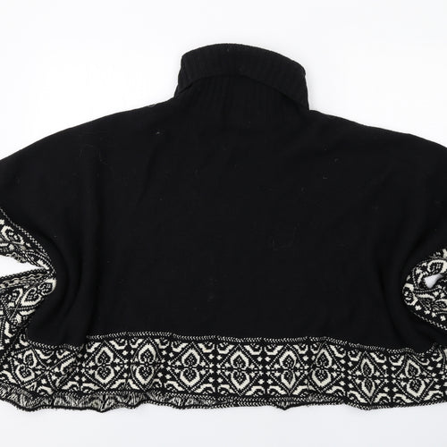 Laura Ashley Womens Black Roll Neck Geometric Wool Pullover Jumper Size S