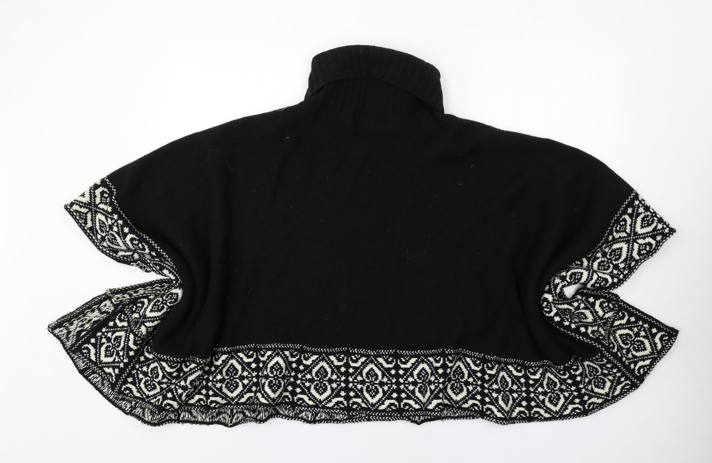 Laura Ashley Womens Black Roll Neck Geometric Wool Pullover Jumper Size S
