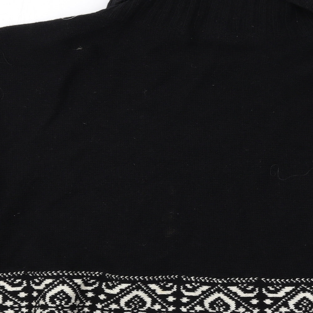 Laura Ashley Womens Black Roll Neck Geometric Wool Pullover Jumper Size S