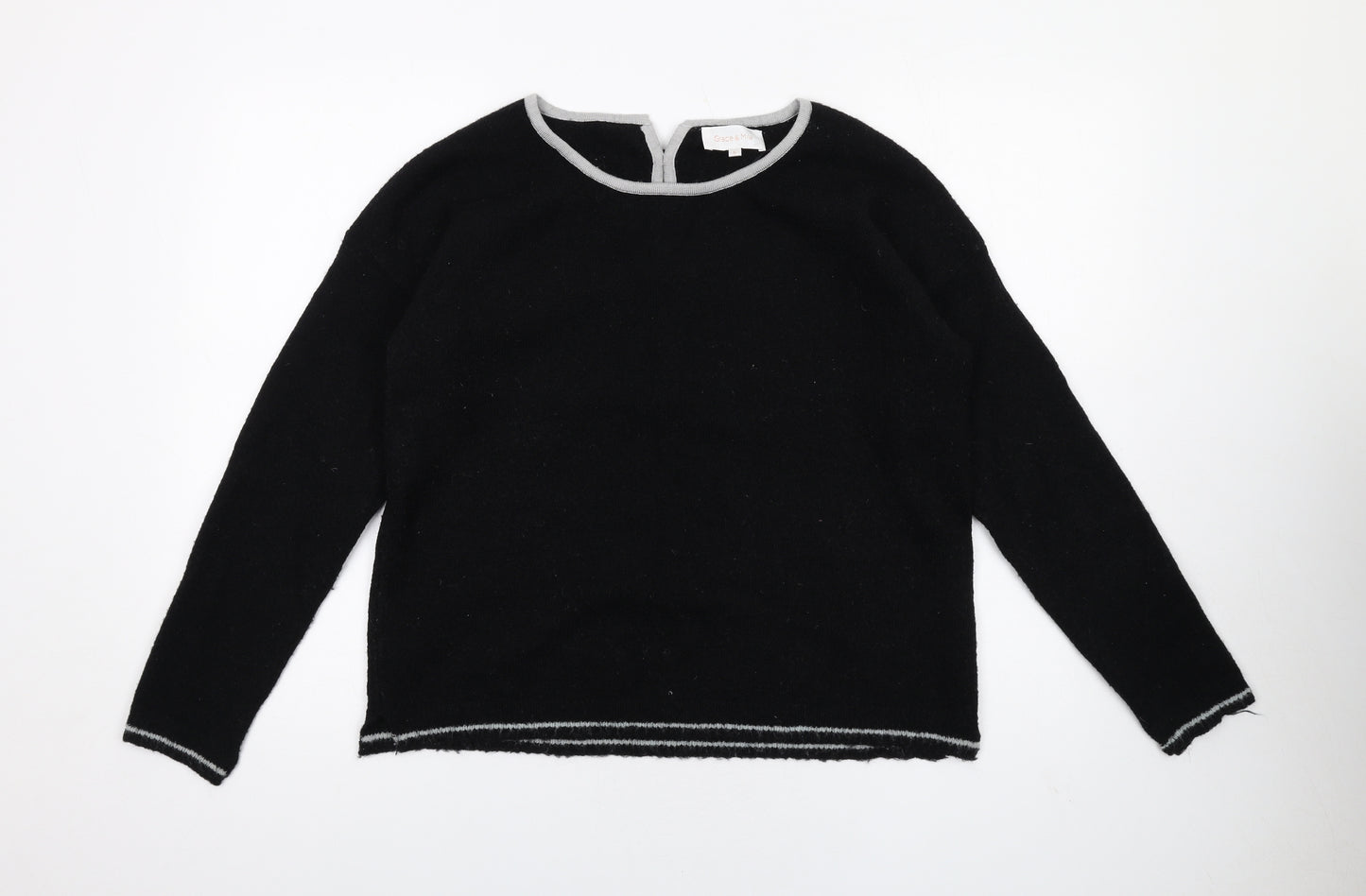 Grace & Mila Womens Black Boat Neck Acrylic Pullover Jumper Size S - Bow Detail
